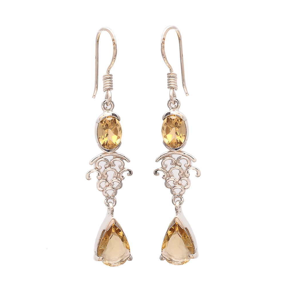 Citrine Charm Silver Earrings