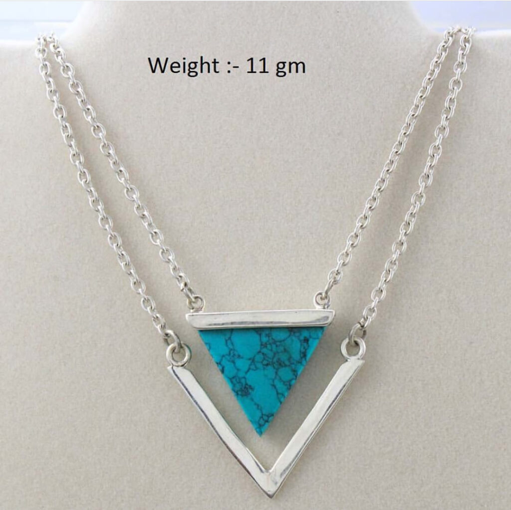 Turquoise Aura Trillion Silver Pendant Chain